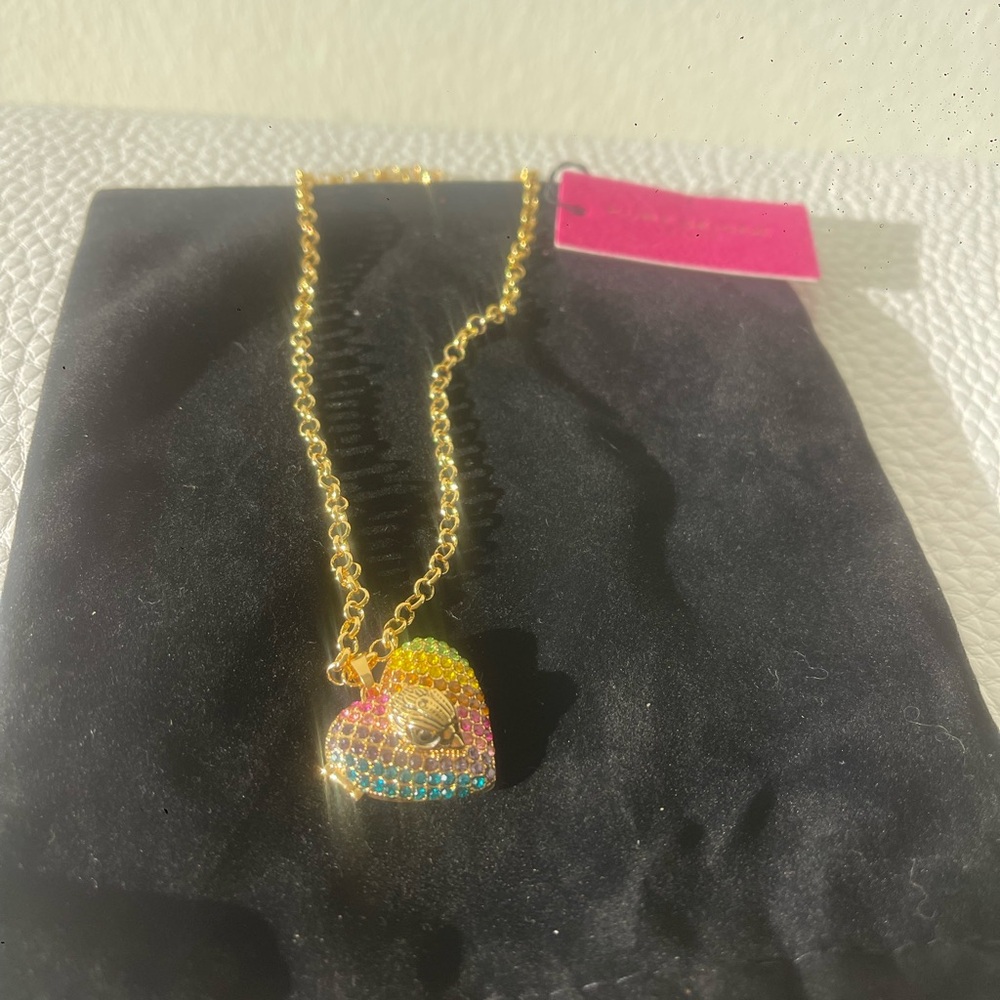 Kurt Geiger Gold Heart Necklace with Multicolor Crystals NWT - Picture 3 of 5